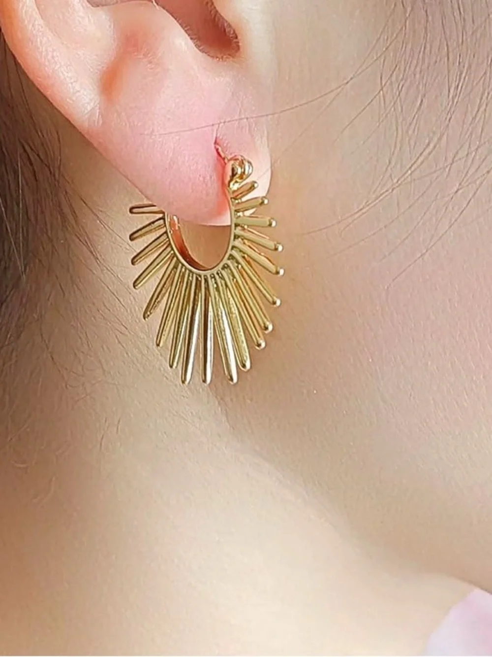 Trendy Gold Sunburst Hoop Earrings